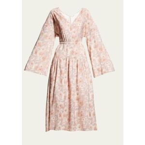 Vince Dahlia Long Sleeve Double V-Neck Dress in Lotus Shell NWT Size Medium